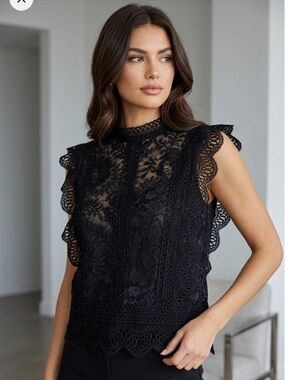 Now & Next || Woman’s Elegant Black Lace Top Sz Xl